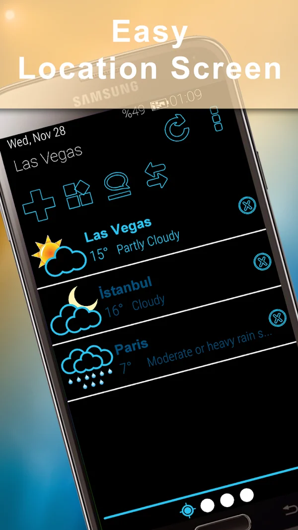 Weather Rise Clock — Saved locations